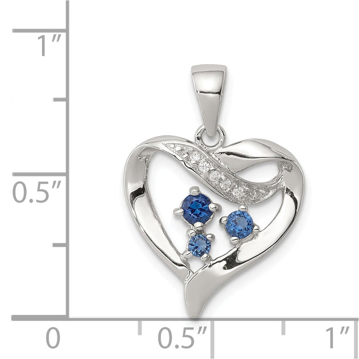 Million Charms 925 Sterling Silver Clear & Blue (Cubic Zirconia) CZ Heart Pendant