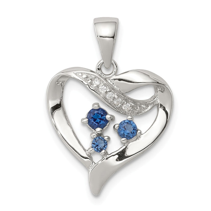 Million Charms 925 Sterling Silver Clear & Blue (Cubic Zirconia) CZ Heart Pendant