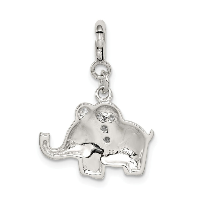 Million Charms 925 Sterling Silver Enameled With (Cubic Zirconia) CZ Elephant Charm