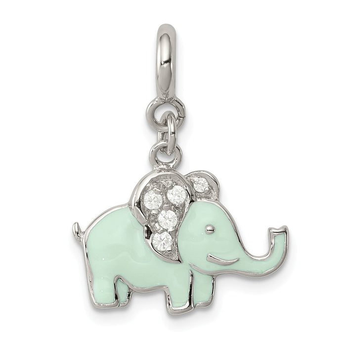 Million Charms 925 Sterling Silver Enameled With (Cubic Zirconia) CZ Elephant Charm