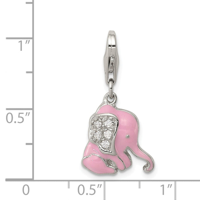 Million Charms 925 Sterling Silver Pink Enameled (Cubic Zirconia) CZ Elephant Charm