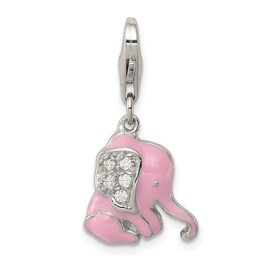 Million Charms 925 Sterling Silver Pink Enameled (Cubic Zirconia) CZ Elephant Charm