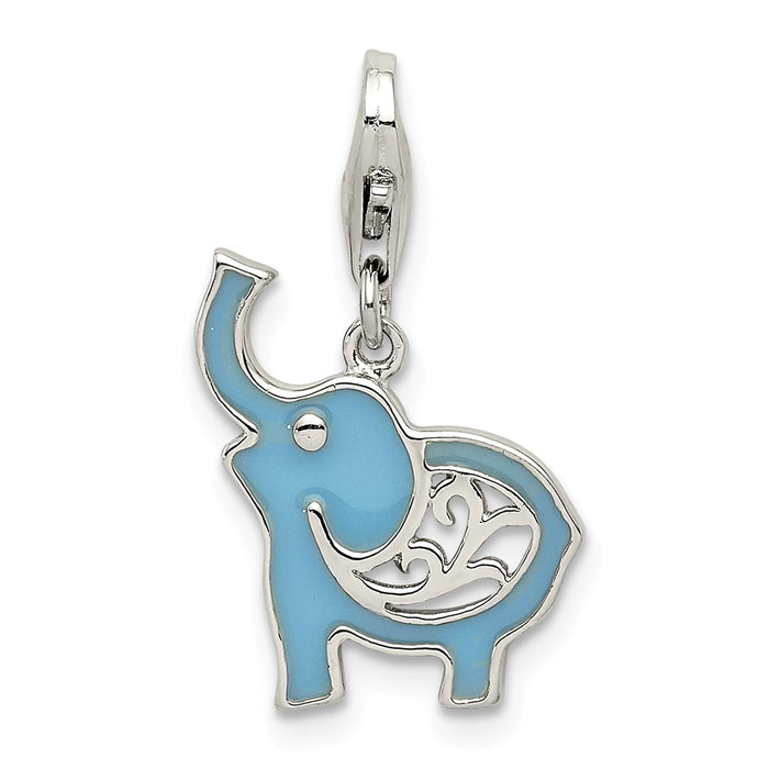 Million Charms 925 Sterling Silver Blue Enameled Elephant Charm