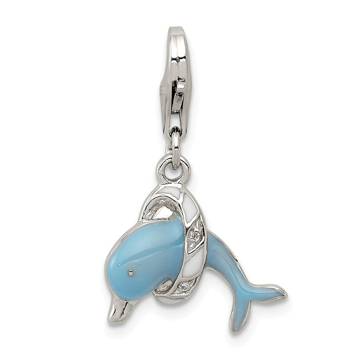 Million Charms 925 Sterling Silver Enameled Dolphin Charm