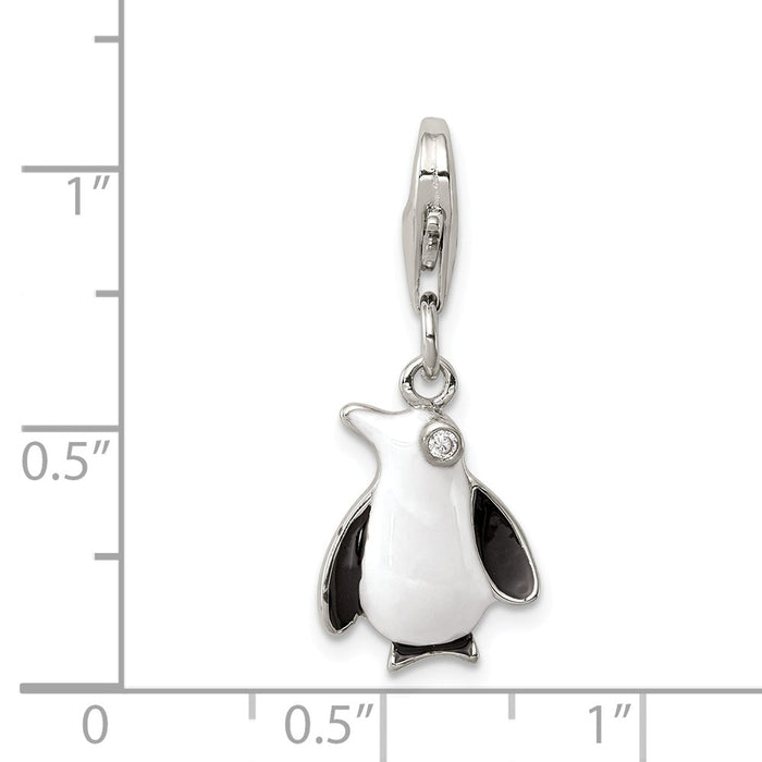 Million Charms 925 Sterling Silver (Cubic Zirconia) CZ Enamel Penguin Charm