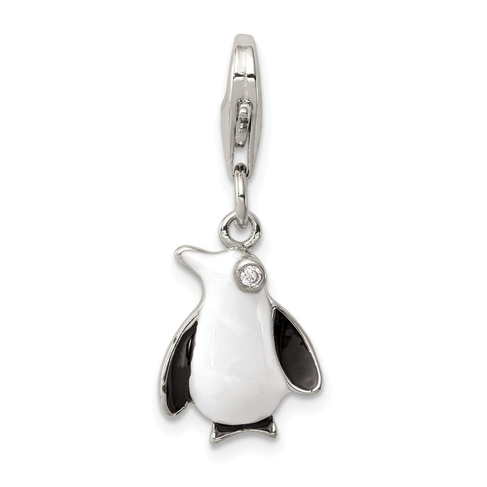 Million Charms 925 Sterling Silver (Cubic Zirconia) CZ Enamel Penguin Charm