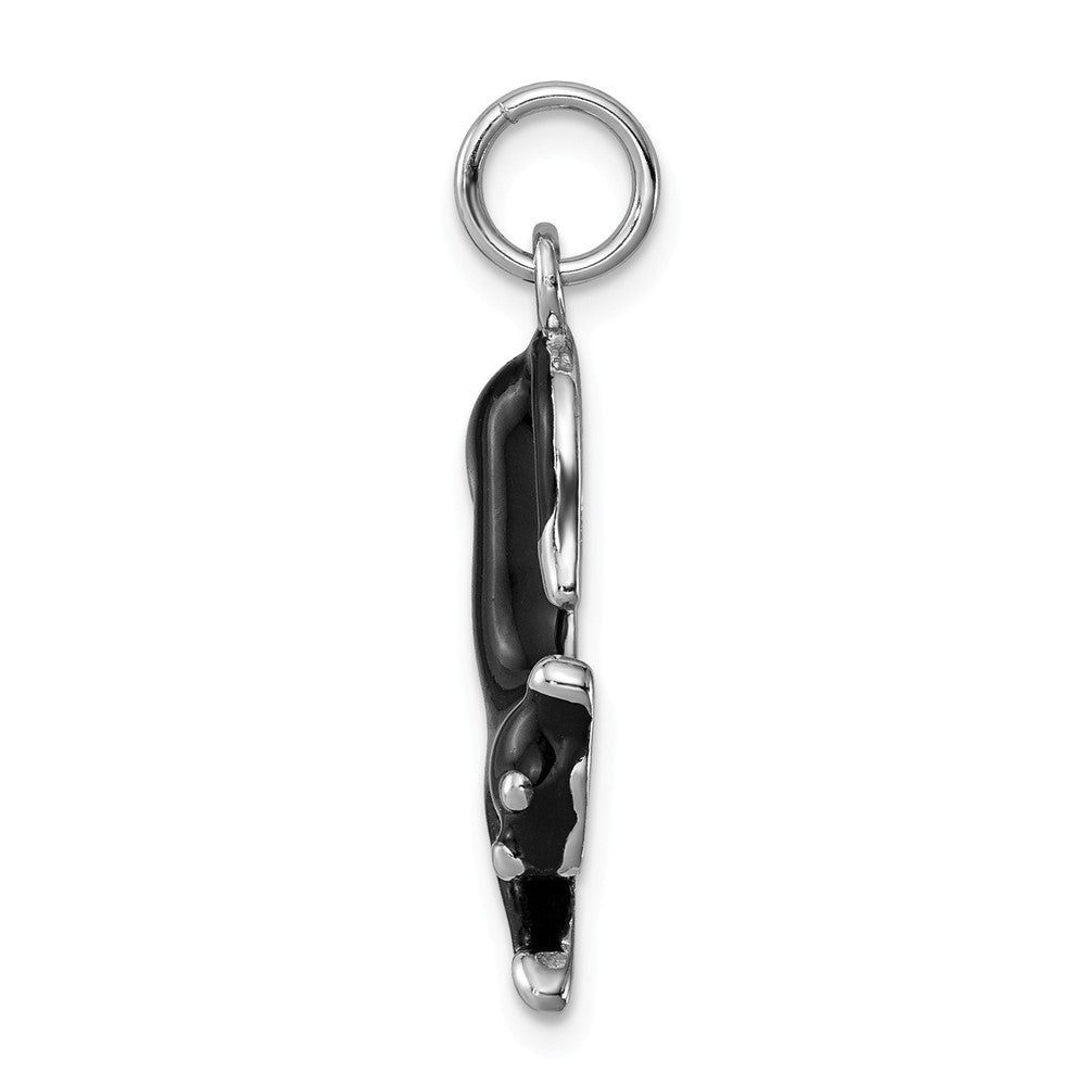 Million Charms 925 Sterling Silver Rhodium-Platedblack Enamel Cat Charm
