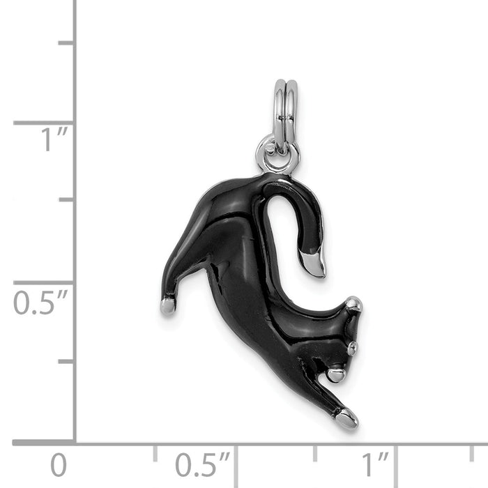 Million Charms 925 Sterling Silver Rhodium-Platedblack Enamel Cat Charm