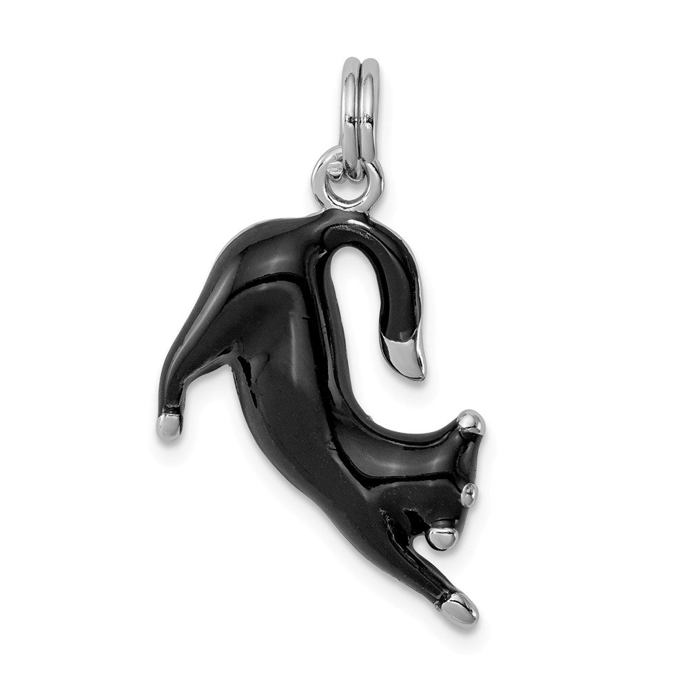 Million Charms 925 Sterling Silver Rhodium-Platedblack Enamel Cat Charm