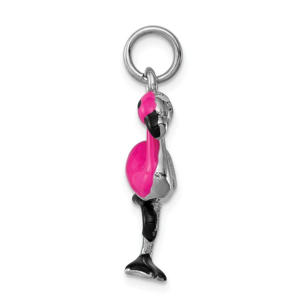 Million Charms 925 Sterling Silver Rhodium-Platedenamel Flamingo Charm