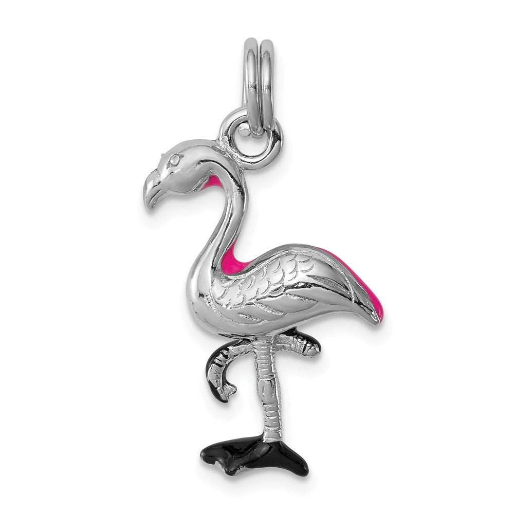Million Charms 925 Sterling Silver Rhodium-Platedenamel Flamingo Charm
