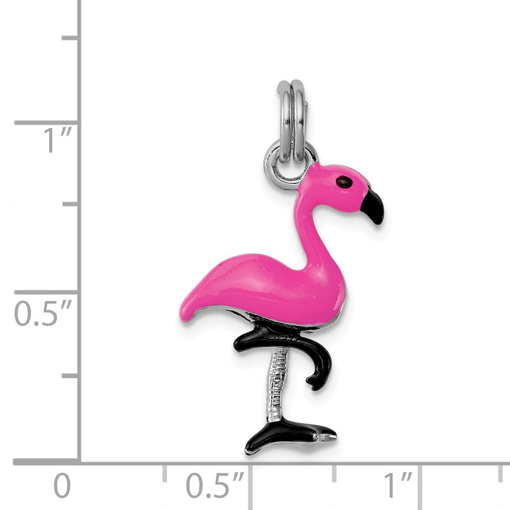 Million Charms 925 Sterling Silver Rhodium-Platedenamel Flamingo Charm