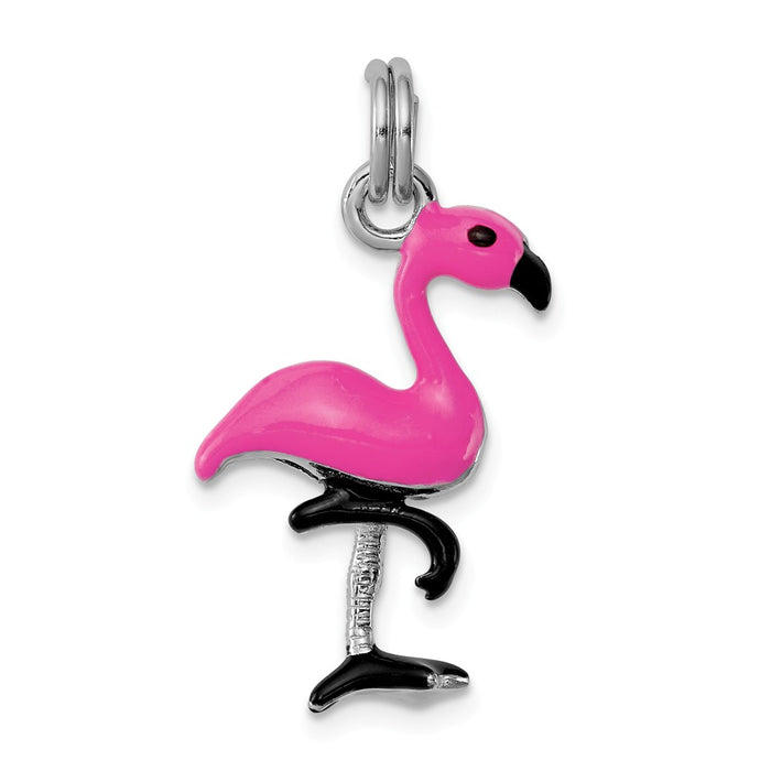 Million Charms 925 Sterling Silver Rhodium-Platedenamel Flamingo Charm