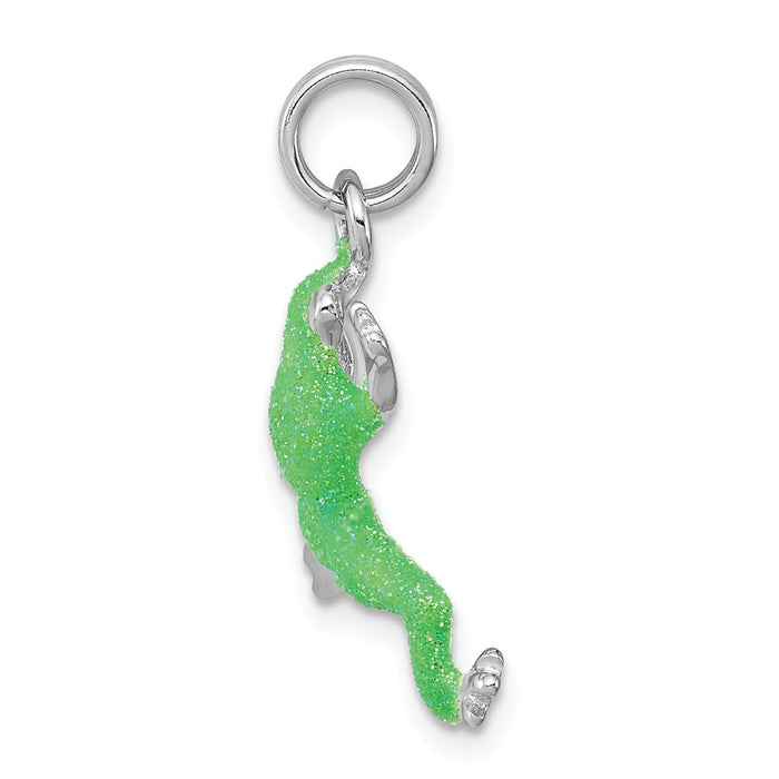 Million Charms 925 Sterling Silver Rhodium-Platedgreen Enamel Frog Charm