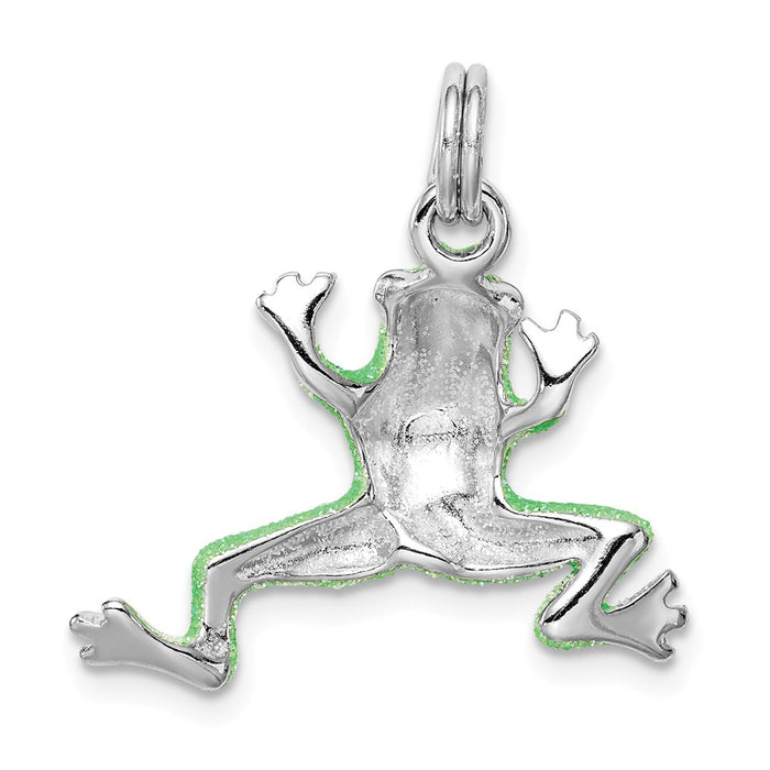 Million Charms 925 Sterling Silver Rhodium-Platedgreen Enamel Frog Charm