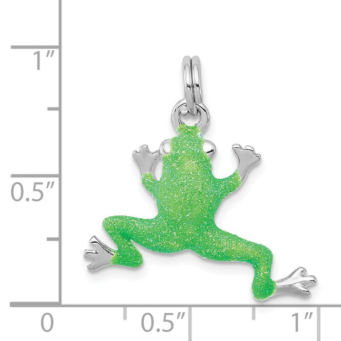 Million Charms 925 Sterling Silver Rhodium-Platedgreen Enamel Frog Charm
