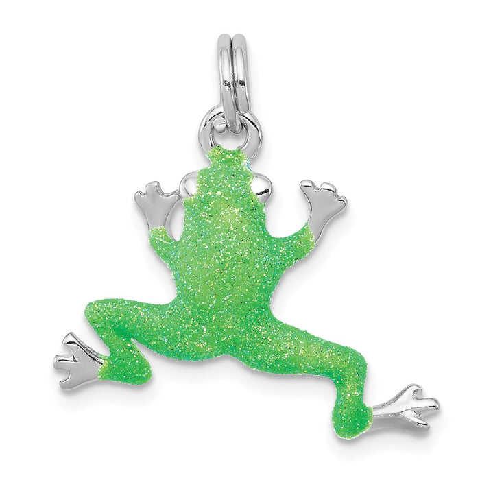 Million Charms 925 Sterling Silver Rhodium-Platedgreen Enamel Frog Charm