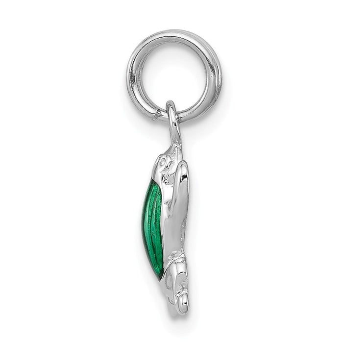 Million Charms 925 Sterling Silver Rhodium-Platedgreen Enamel Frog Charm
