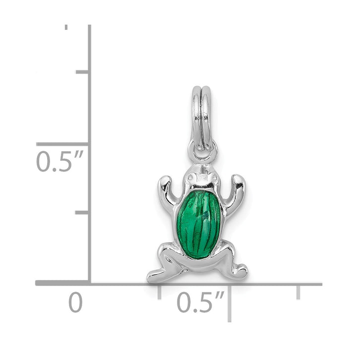 Million Charms 925 Sterling Silver Rhodium-Platedgreen Enamel Frog Charm
