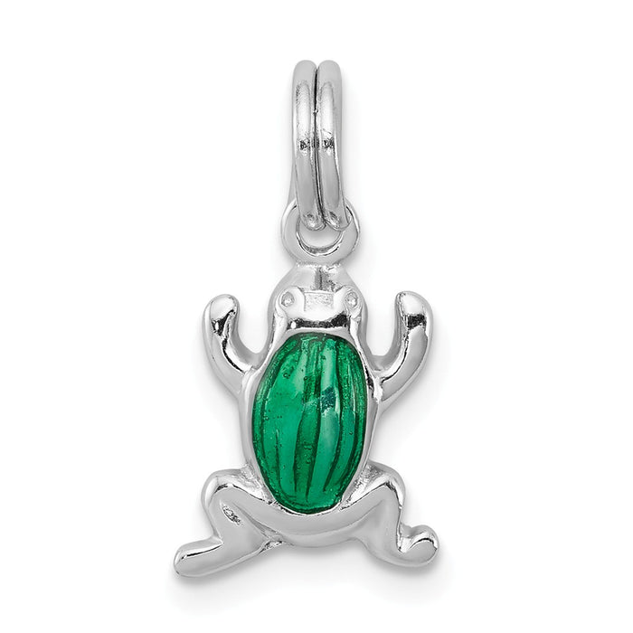 Million Charms 925 Sterling Silver Rhodium-Platedgreen Enamel Frog Charm