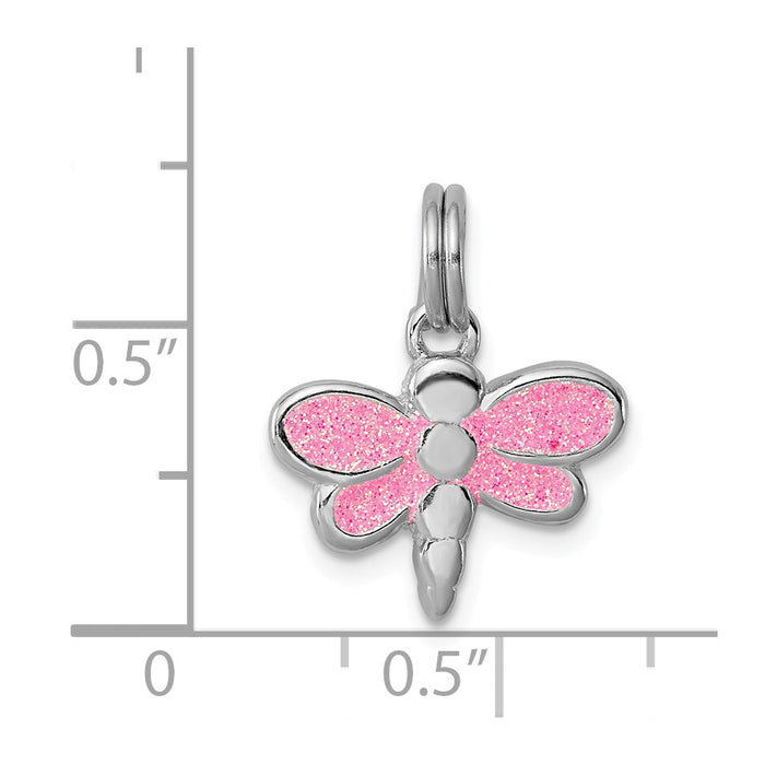 Million Charms 925 Sterling Silver Rhodium-Platedglitter Enamel Dragonfly Charm