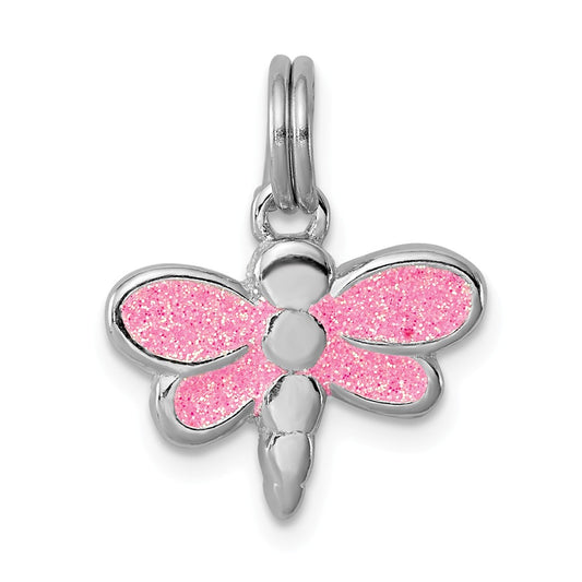 Million Charms 925 Sterling Silver Rhodium-Platedglitter Enamel Dragonfly Charm