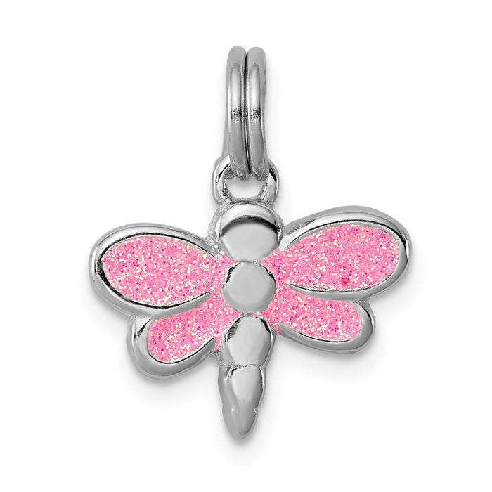 Million Charms 925 Sterling Silver Rhodium-Platedglitter Enamel Dragonfly Charm