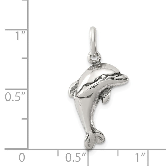 Million Charms 925 Sterling Silver Antiqued Dolphin Pendant