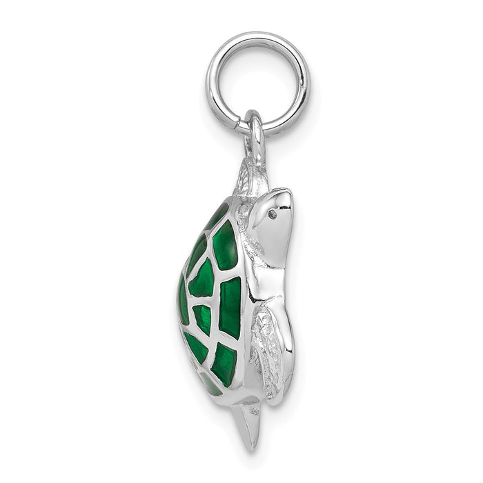 Million Charms 925 Sterling Silver Rhodium-Platedgreen Enamel Turtle Charm