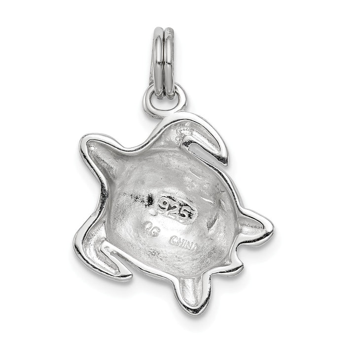 Million Charms 925 Sterling Silver Rhodium-Platedgreen Enamel Turtle Charm