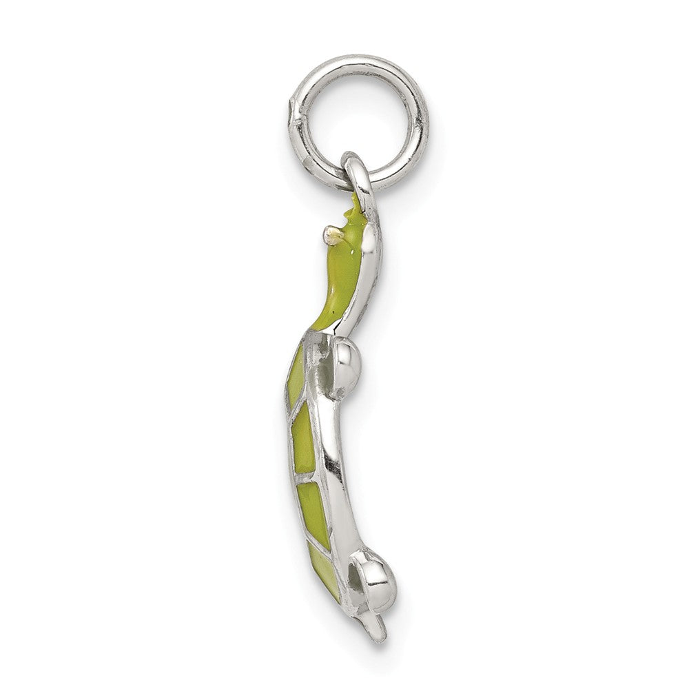 Million Charms 925 Sterling Silver Green Enameled Turtle Pendant