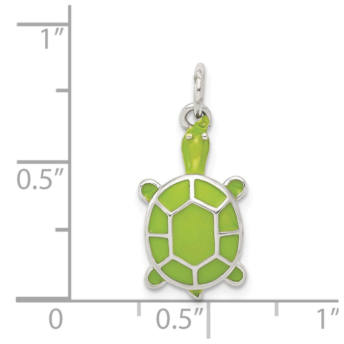 Million Charms 925 Sterling Silver Green Enameled Turtle Pendant