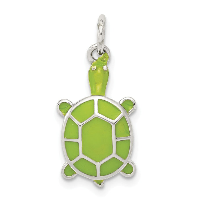 Million Charms 925 Sterling Silver Green Enameled Turtle Pendant