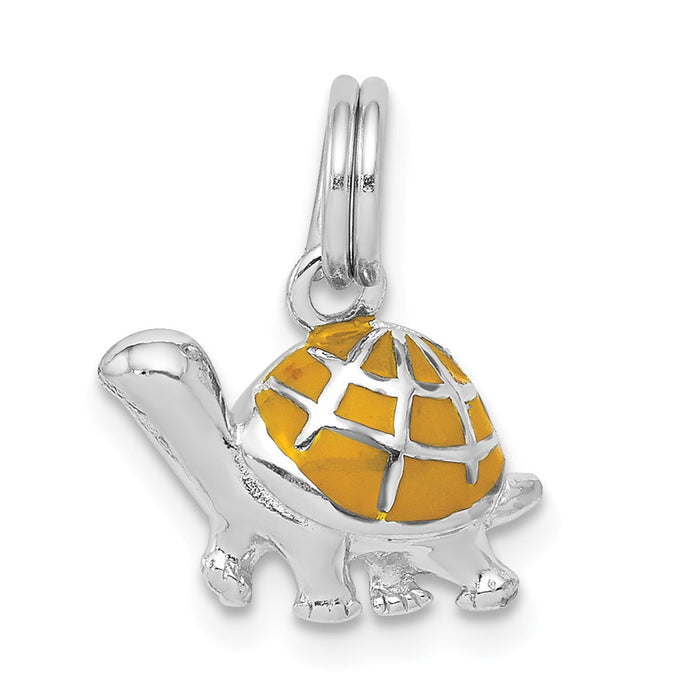 Million Charms 925 Sterling Silver Rhodium-Platedyellow Enamel Turtle Charm