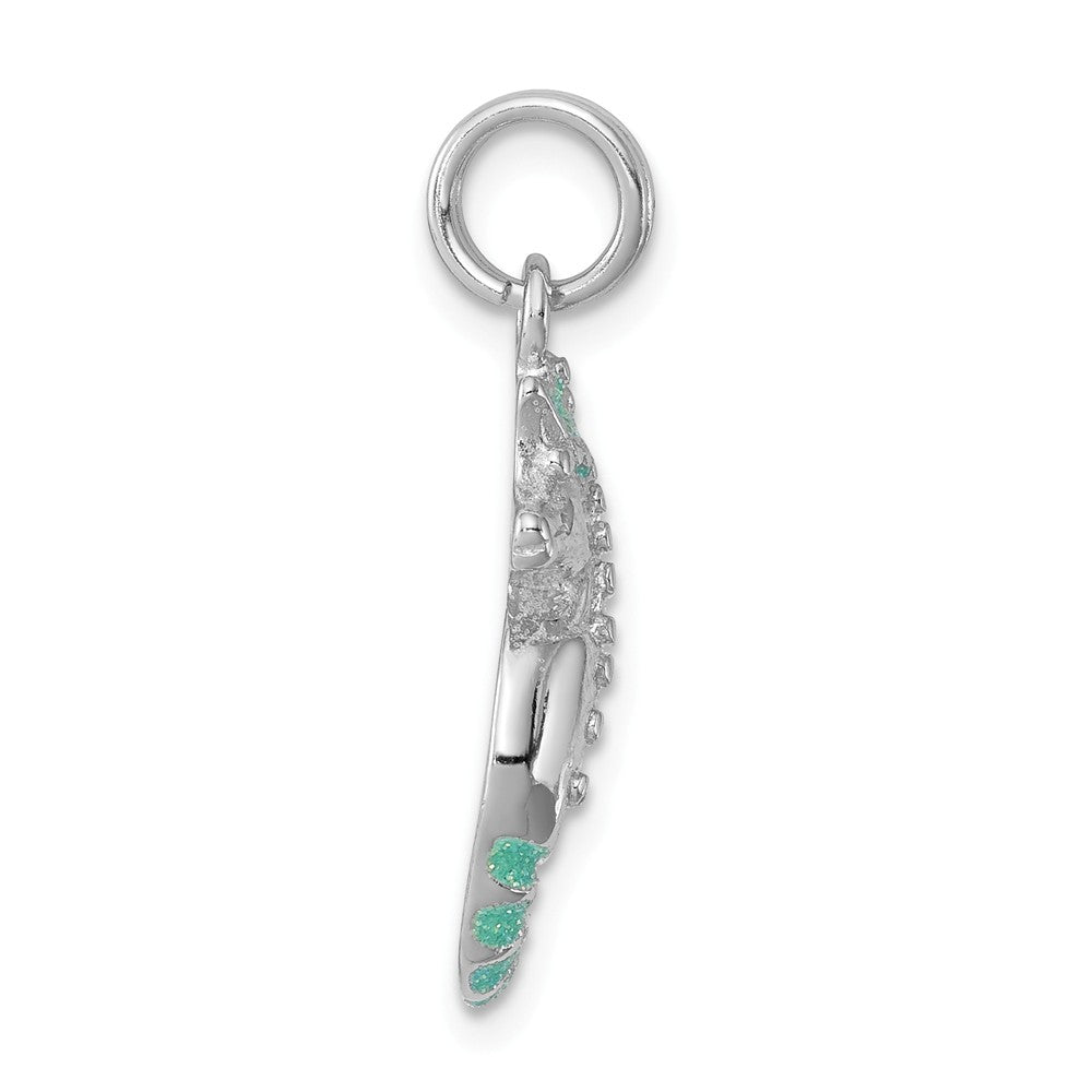 Million Charms 925 Sterling Silver Rhodium-Plated Green Glitter Enamel Nautical Seahorse Charm