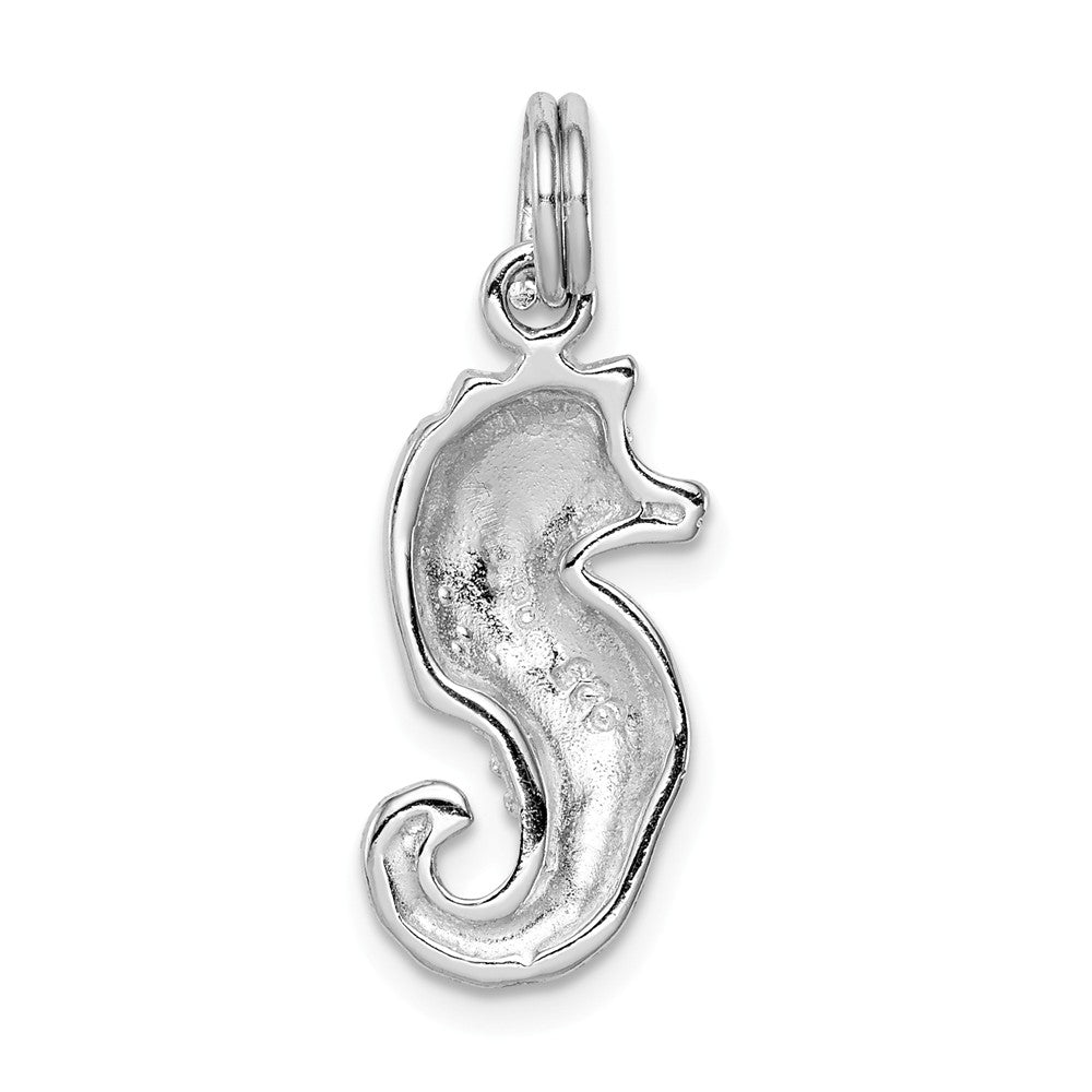 Million Charms 925 Sterling Silver Rhodium-Plated Green Glitter Enamel Nautical Seahorse Charm