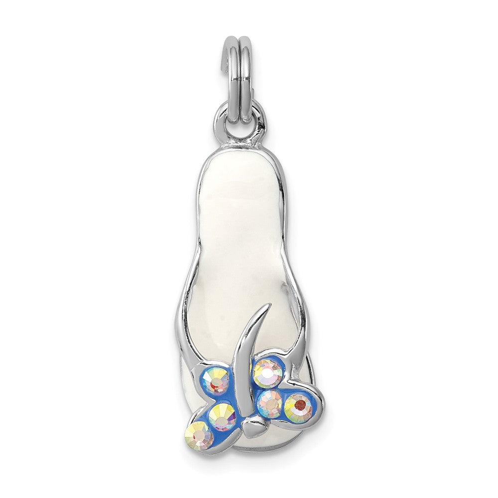 Million Charms 925 Sterling Silver Rhodium-Plated(Cubic Zirconia) CZ Butterfly Enamel Sandal Charm
