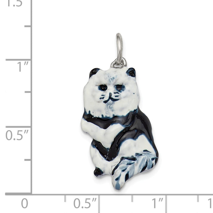 Million Charms 925 Sterling Silver Enameled Black & White Cat Charm