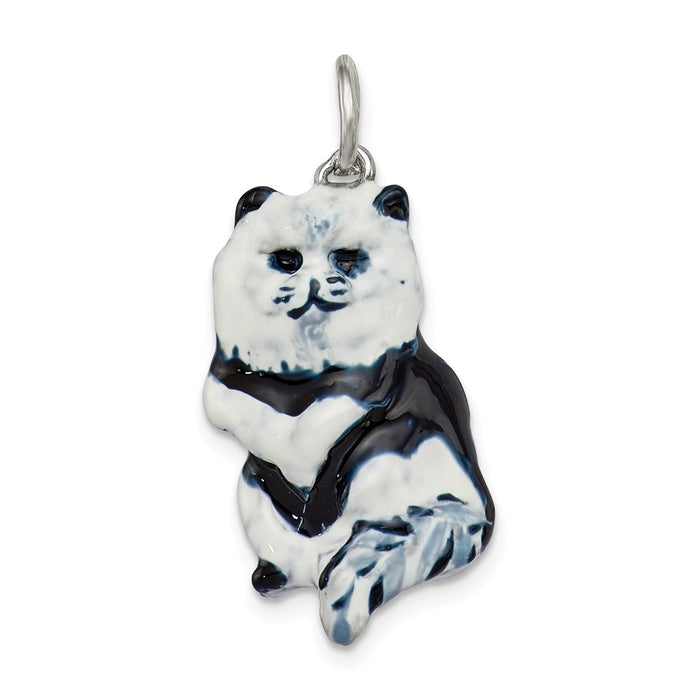 Million Charms 925 Sterling Silver Enameled Black & White Cat Charm