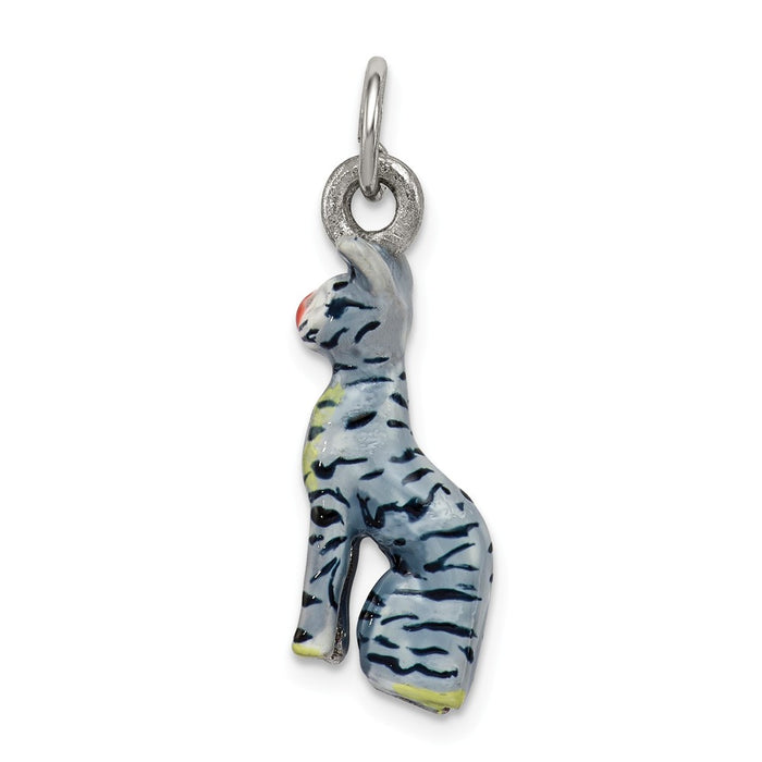 Million Charms 925 Sterling Silver Enamel Cat Sitting Charm