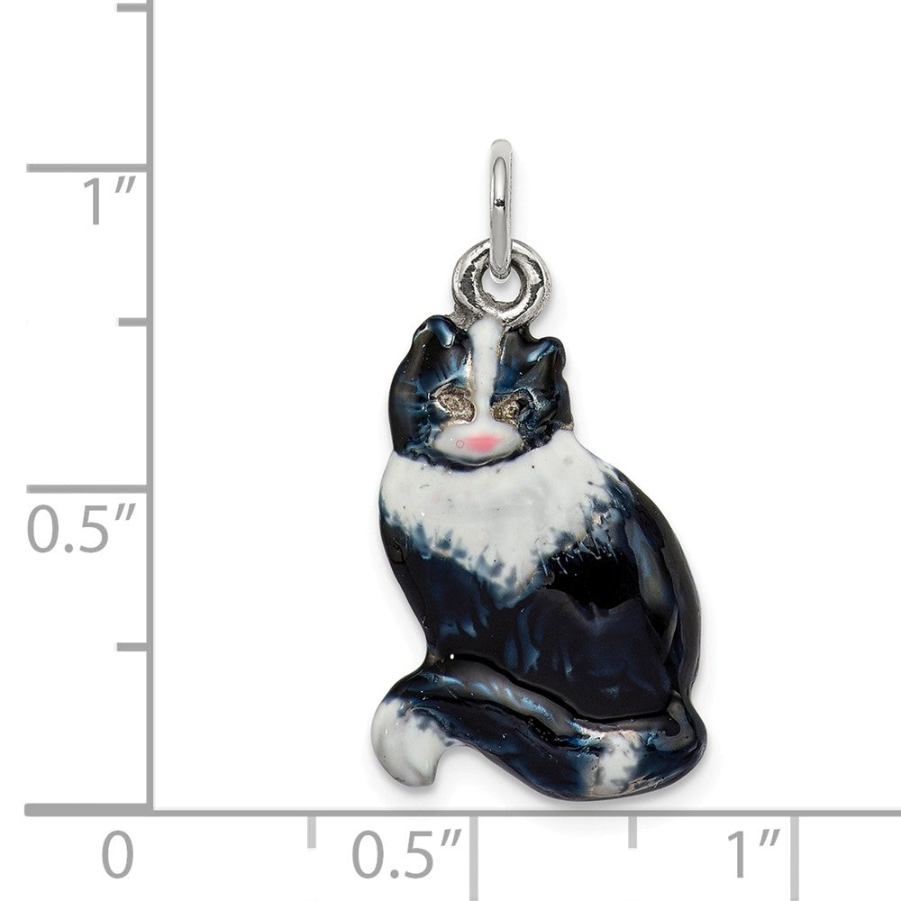 Million Charms 925 Sterling Silver Enamel Black & White Cat Charm