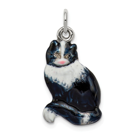 Million Charms 925 Sterling Silver Enamel Black & White Cat Charm
