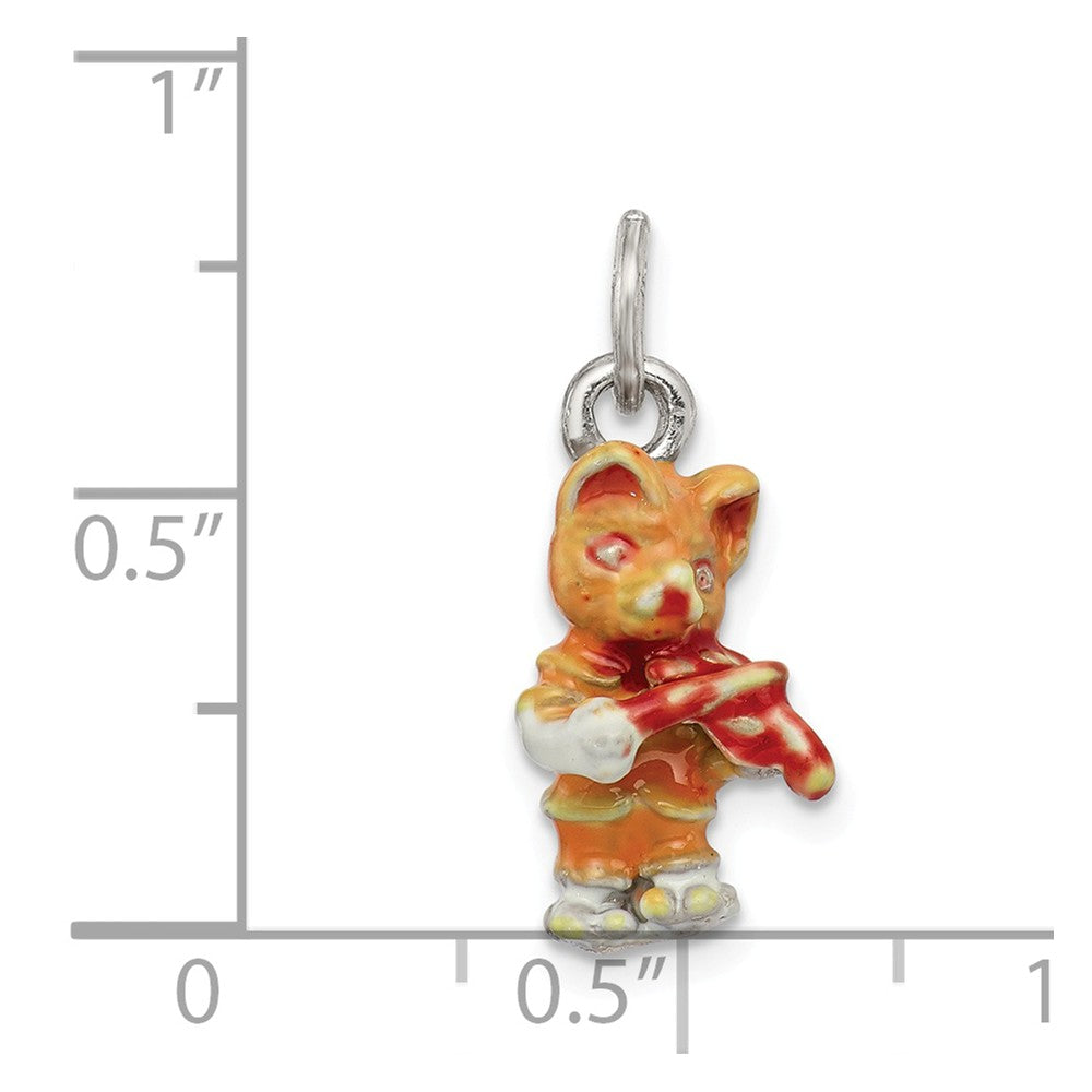 Million Charms 925 Sterling Silver Enamel Cat Playing The Violin Charm