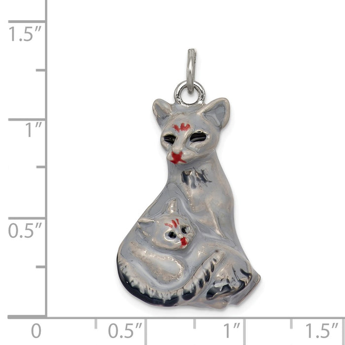 Million Charms 925 Sterling Silver Enameled Persian Cat With Kitten Charm