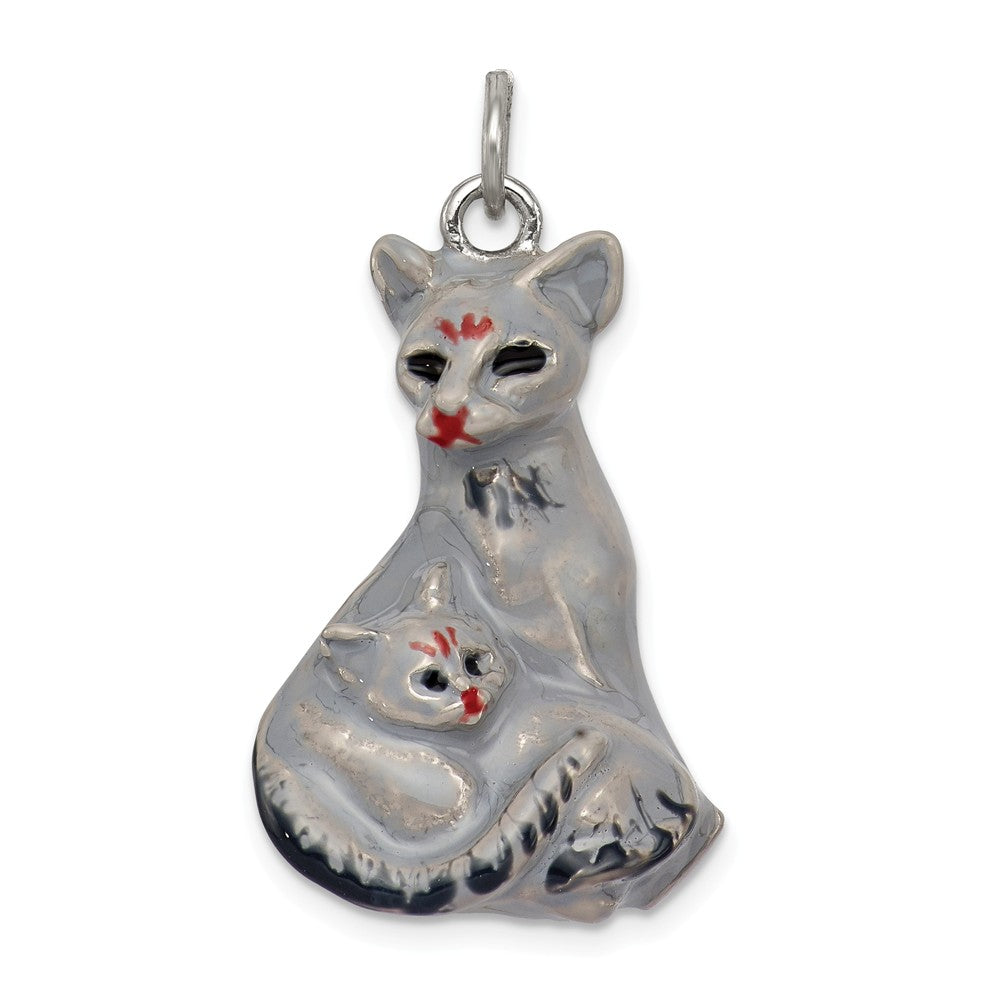 Million Charms 925 Sterling Silver Enameled Persian Cat With Kitten Charm