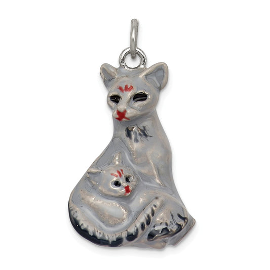 Million Charms 925 Sterling Silver Enameled Persian Cat With Kitten Charm