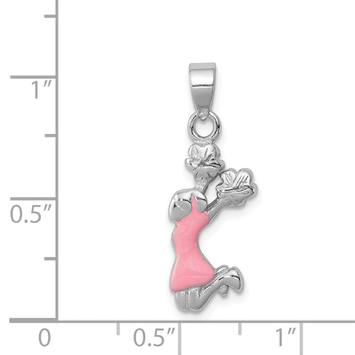 Million Charms 925 Sterling Silver Rhodium-Platedpink Enamel Cheerleader Pendant