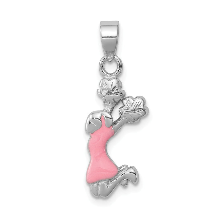 Million Charms 925 Sterling Silver Rhodium-Platedpink Enamel Cheerleader Pendant