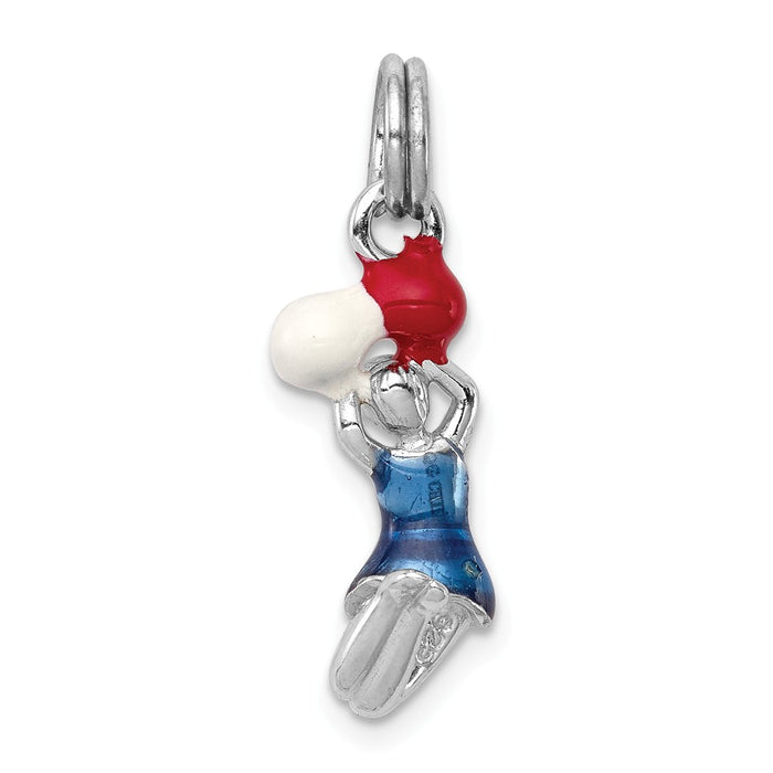 Million Charms 925 Sterling Silver Rhodium-Platedenamel Cheerleader Charm