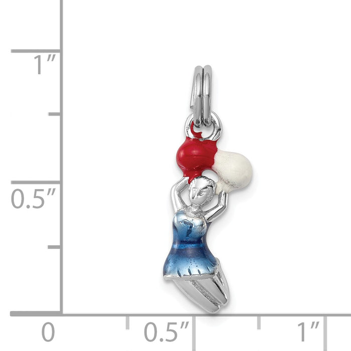 Million Charms 925 Sterling Silver Rhodium-Platedenamel Cheerleader Charm